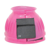 Pink plastic horse bell with black magnetic clasp for hy equestrian over reach boots designed for horses and reach boots use