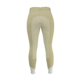Beige hy equestrian oxburgh breeches with white ankle cuffs x-shaped belt and alos leather seat detail