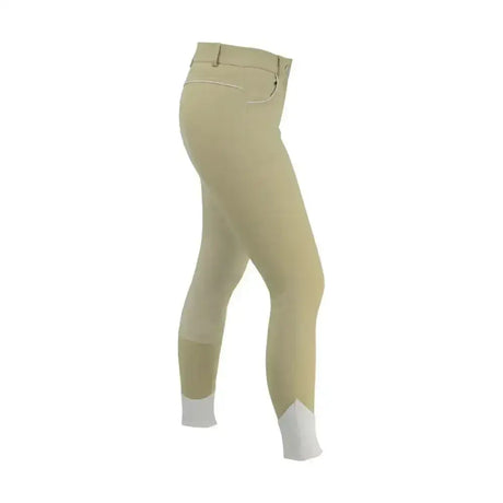 Beige hy equestrian oxburgh breeches with white reinforced cuffs and subtle stitched pocket detail perfect for riding
