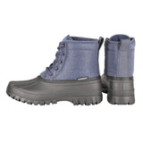 Blue denim oxspring waterproof muck boots with dark gray rubber sole and toe cap perfect for equestrian use