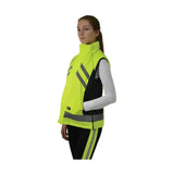 Bright neon yellow equestrian padded gilet with black panels reflective gray stripes and handy zip pocket from reflector range boasts