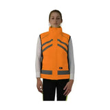 Bright orange equestrian padded gilet with reflective gray stripes from reflector range boasts handy zip pocket