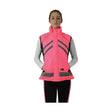 Bright pink equestrian padded gilet with black trim gray reflective stripes and handy zip pocket from reflector range boasts