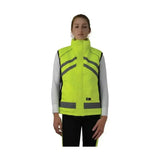 Bright neon yellow equestrian padded gilet with reflective gray stripes and handy zip pocket from reflector range boasts