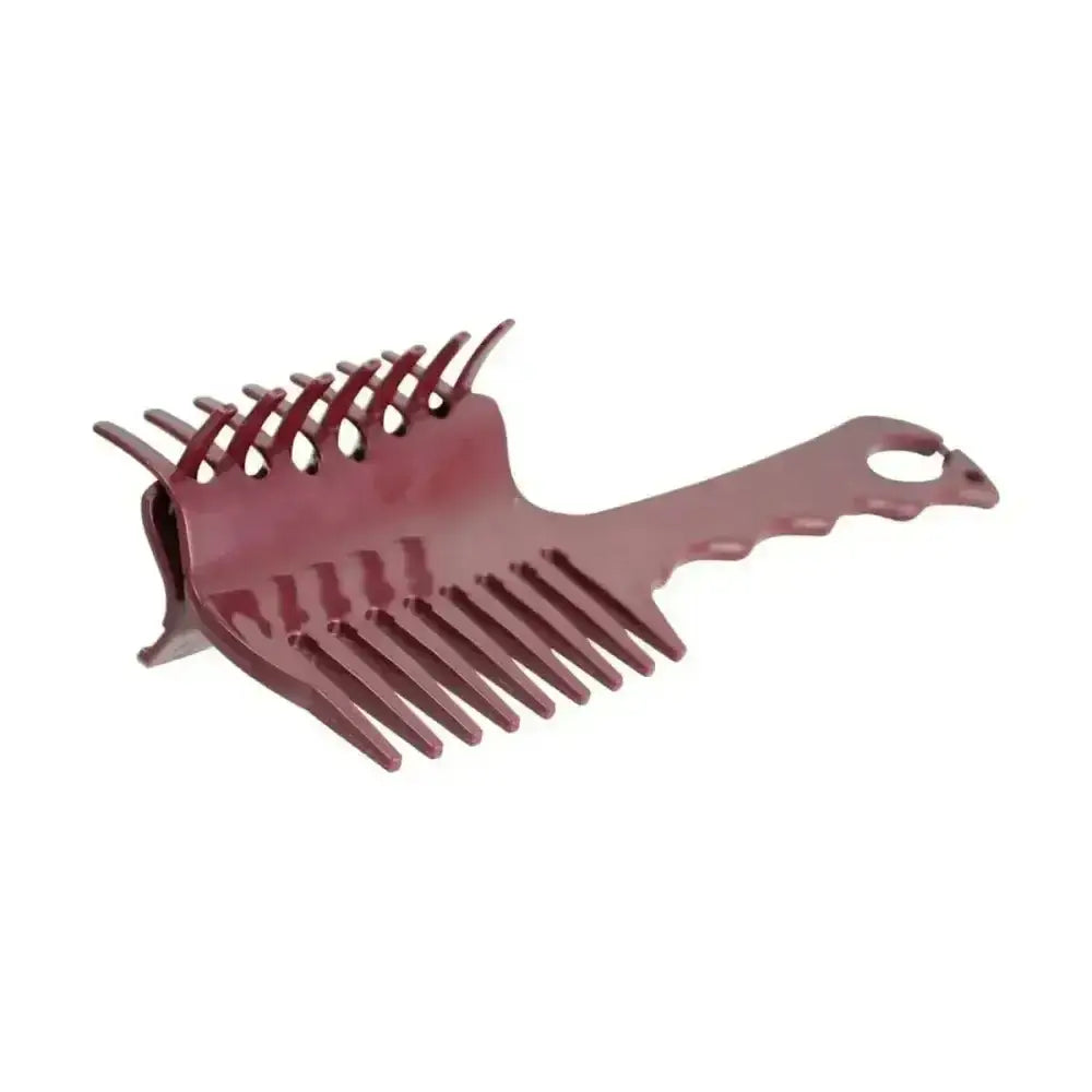 Maroon plastic dual sided hair comb with wide and fine teeth for perfectly neat plaits and mane sections by hy equestrian