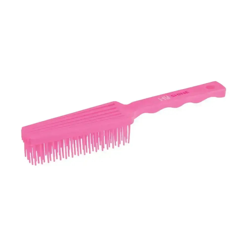 A vibrant pink plastic equestrian perfect tails hairbrush with ergonomic handle for tangle free mane and tail care