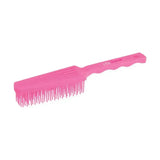A vibrant pink plastic equestrian perfect tails hairbrush with ergonomic handle for tangle free mane and tail care