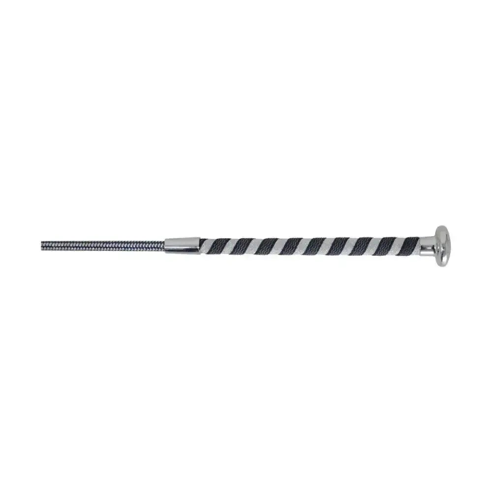 Black and silver twisted patterned hy equestrian pirouette schooling whip with metallic ends statement whip