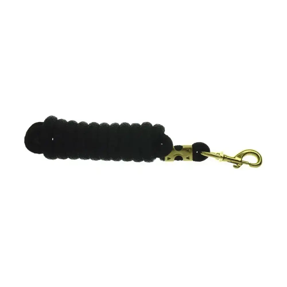 Black braided equestrian plaited lead with gold-toned metal quality trigger clip and swivel hook for secure handling