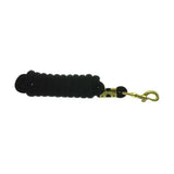 Black braided equestrian plaited lead with gold-toned metal quality trigger clip and swivel hook for secure handling