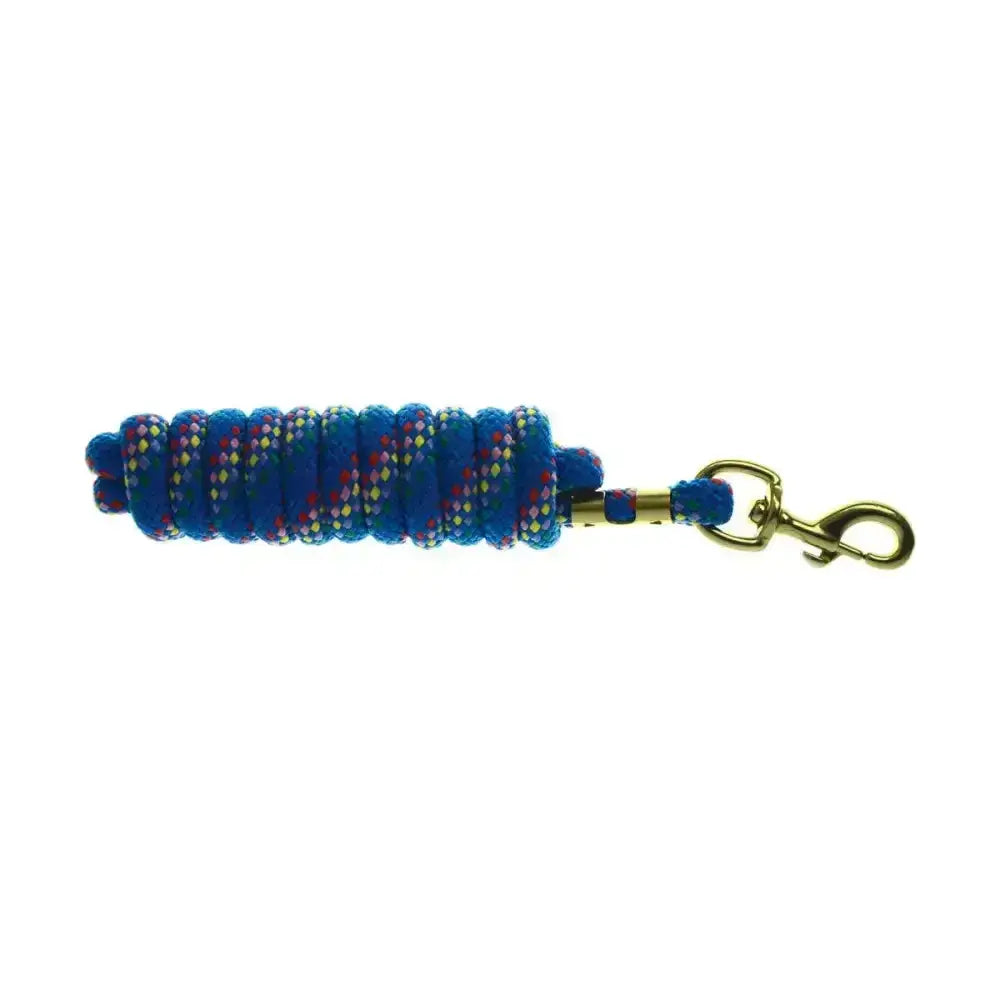 Hy equestrian plaited lead rope in blue with red and yellow speckles featuring a quality trigger clip