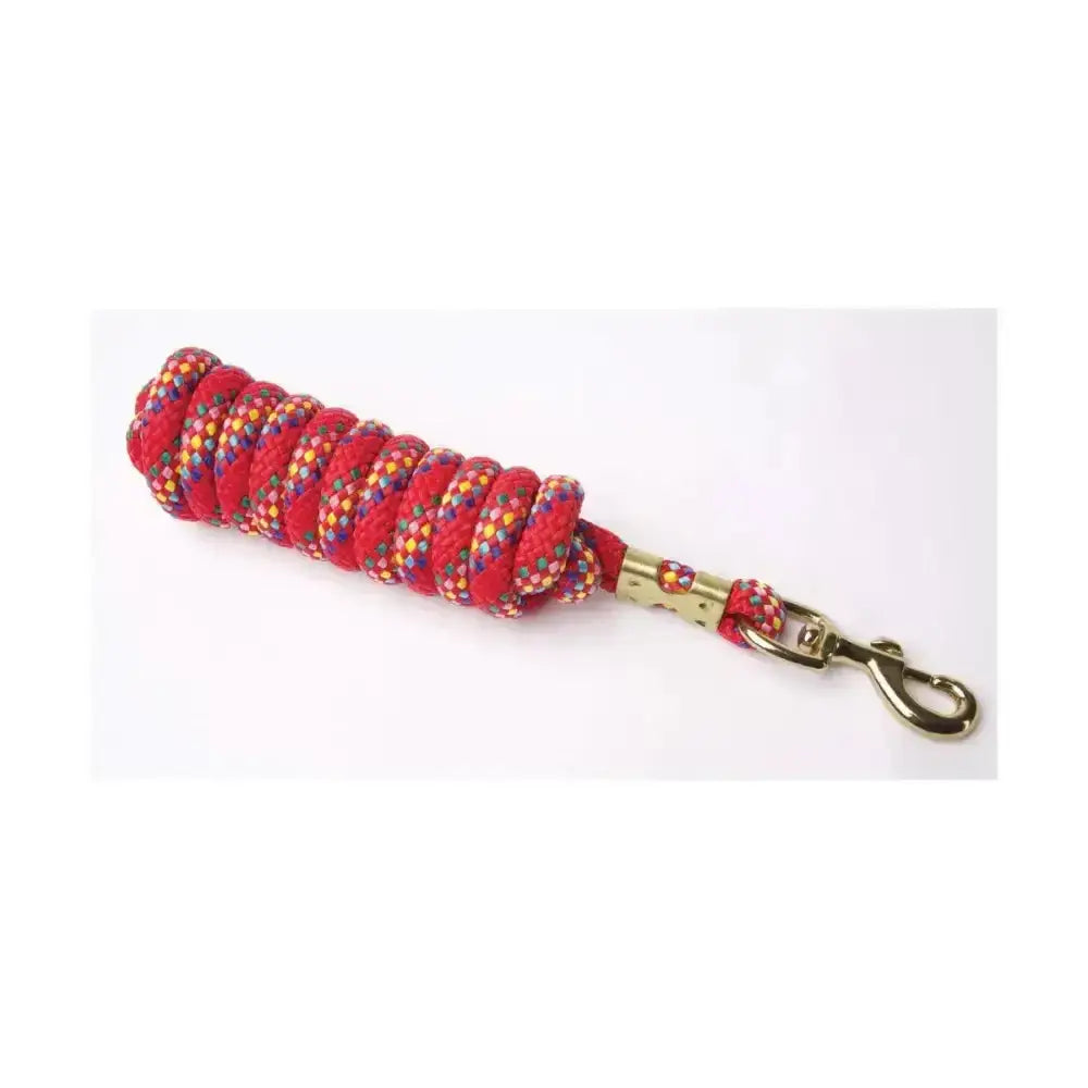 A vibrant red hy equestrian plaited lead rope with a speckled pattern and a quality trigger clip clasp