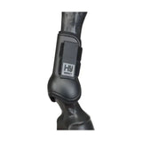 Black hy impact equestrian pony tendon boots with sleek durable design and adjustable strap for secure fit