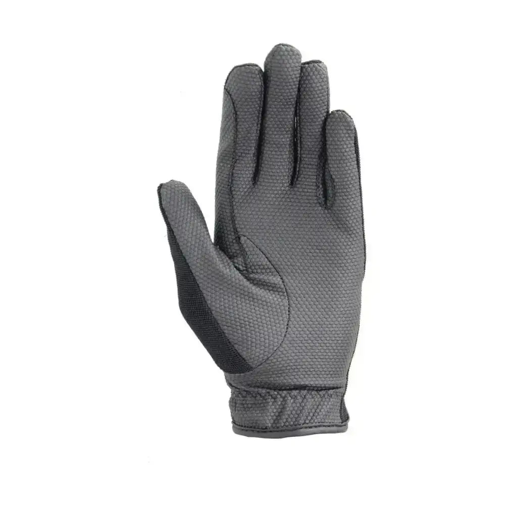 Gray hy equestrian pro competition grip gloves with smart grip palm black reinforced panels breathable fabric