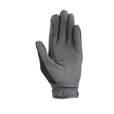 Gray hy equestrian pro competition grip gloves with smart grip palm black reinforced panels breathable fabric