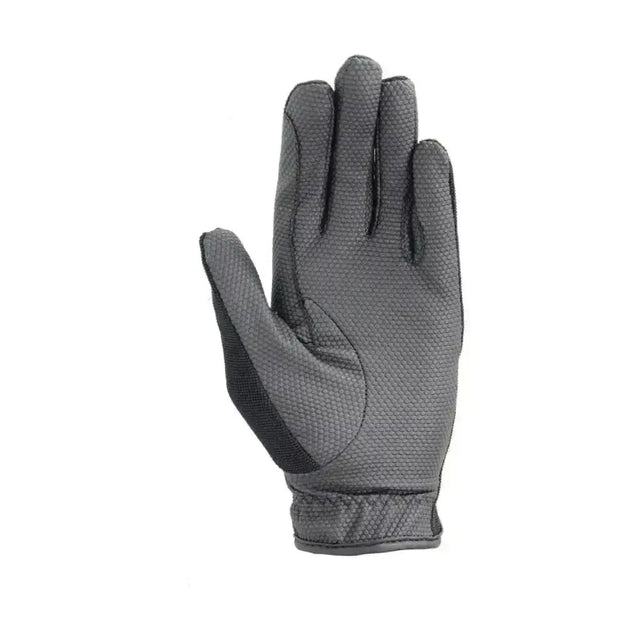 Gray hy equestrian pro competition grip gloves with smart grip palm black reinforced panels breathable fabric