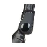 Black glossy hy equestrian pro fetlock boots with sleek protective design and adjustable strap for quality performance