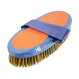 Blue and orange hy equestrian pro groom body brush with purple strap soft touch large oval body design