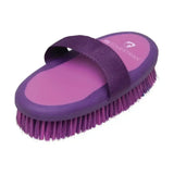 Purple h&h equestrian pro groom body brush with padded strap and dense soft touch large oval body bristles