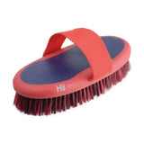Hy Equestrian pro groom body brush in red and blue with a padded strap handle for soft touch large oval body grooming
