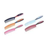 Set of five colorful plastic equestrian pro groom combs with colour coordinating ergonomic handles in navy orange pink light blue and maroon