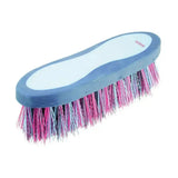 Hy equestrian pro groom dandy brush with blue white handle and pink purple gray bristles soft touch large dandy brush