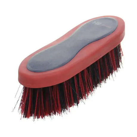 Hy equestrian pro groom dandy brush with red and black bristles and gray rubber grip soft touch large dandy brush