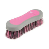 Pink and gray Hy Equestrian pro groom soft touch face brush with multicolored bristles for gentle grooming