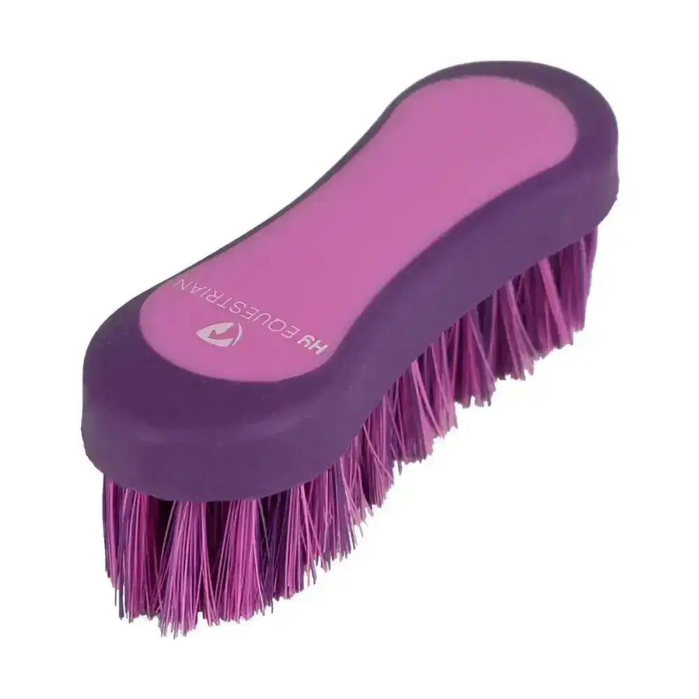 Hy Equestrian pro groom soft touch face brush with purple and pink plastic bristles for gentle grooming