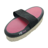 Pink and black hy equestrian pro groom goat hair body brush with textured strap for grooming horses