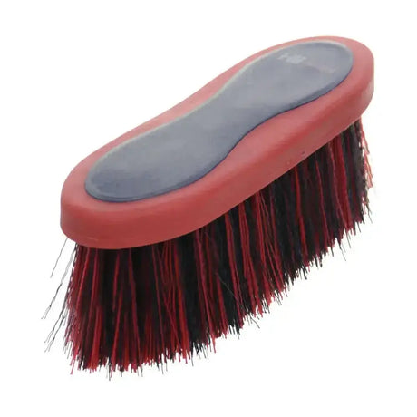 Red and black bristle horse brush with gray rubber grip handle from hy equestrian pro groom long bristle dandy brush