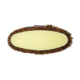 Brown bristle equestrian pro groom sponge brush with pale yellow oval rubber base for easy grooming