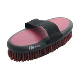Red and black Hy Equestrian pro groom sponge brush with padded handle strap for easy grooming use