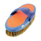 Blue and orange Hy Equestrian pro groom sponge brush with woven strap handle for easy grooming use