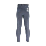 Back view of dark gray hy equestrian pro ladies breeches with subtle white embroidered crest on pocket for competitive riders