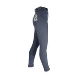 Dark gray hy equestrian pro ladies breeches showing back pocket with white embroidered crest for competitive rider