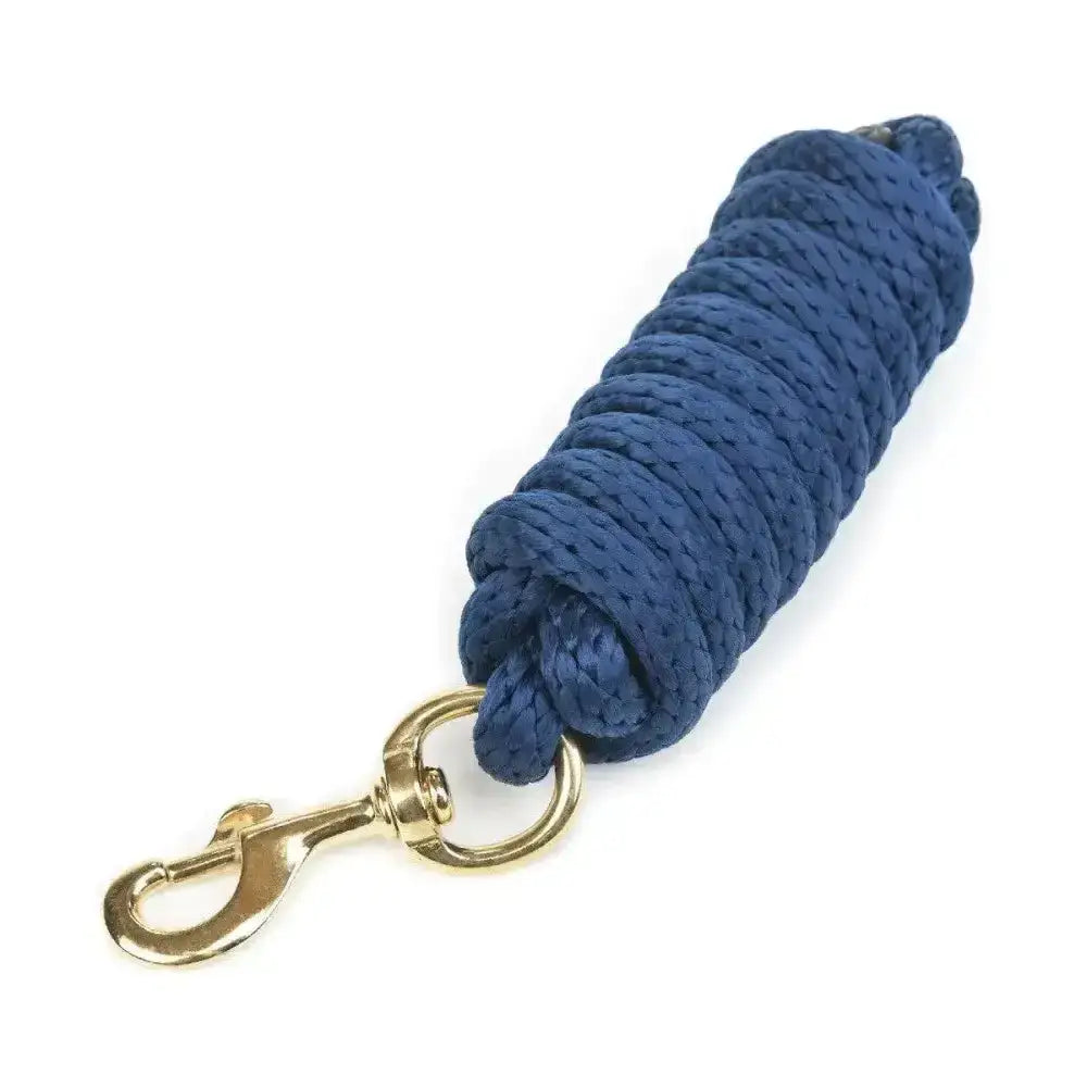 Blue braided pro lead rope with gold-toned metal clip from hy equestrian for ultimate pro lead use