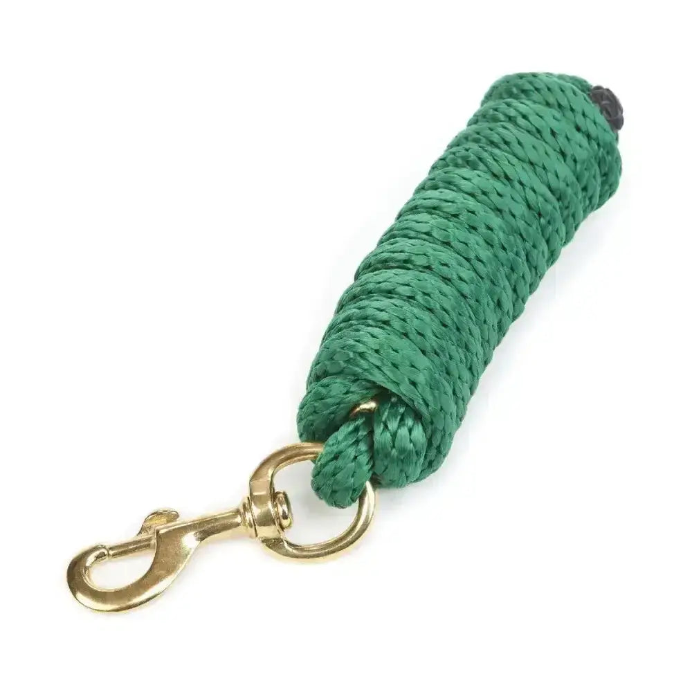 Green braided rope pro lead rope with brass-colored metal clip for easy use in hy equestrian pro lead collection