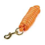 Bright orange braided polyester equestrian pro lead rope with gold-toned metal swivel hook attachment