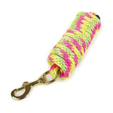 A vibrant neon pink and lime green braided pro lead rope with a gold-toned clip from hy equestrian pro lead rope