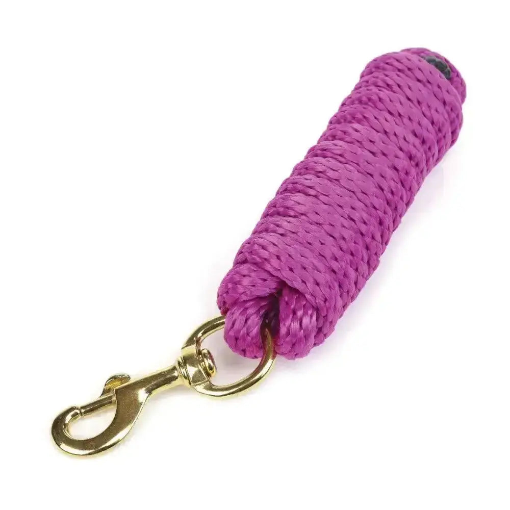 A vibrant magenta hy equestrian pro lead rope with braided design and polished brass swivel hook for ultimate pro lead use