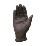 Dark brown leather equestrian pro performance glove with reinforced stitching and snug wrist cuff back side shown