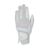 White hy equestrian pro performance glove with smooth glossy finish reinforced palm and breathable mesh backing