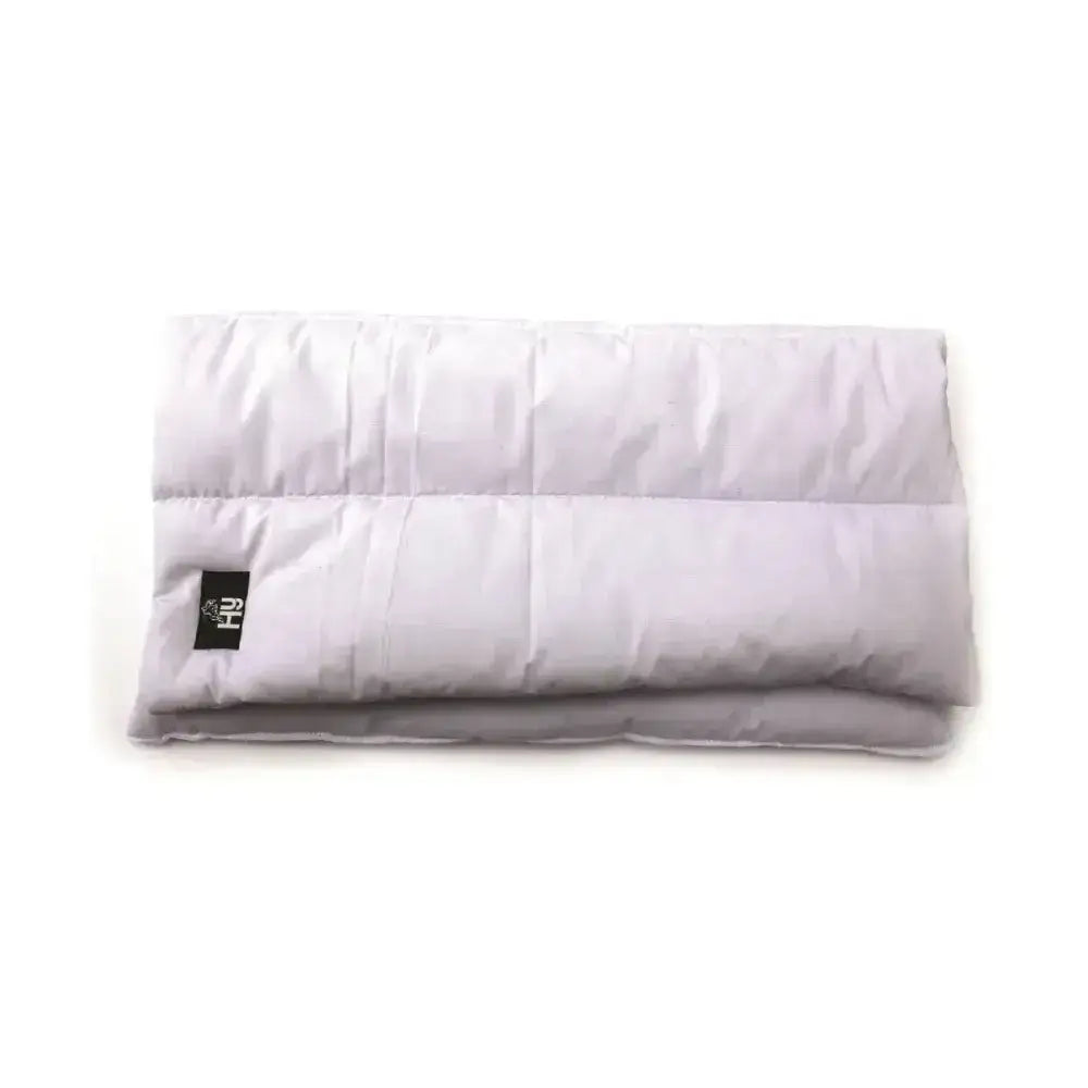 White equestrian quilted leg pads with soft plush texture and 300g polyfilling for extra protection