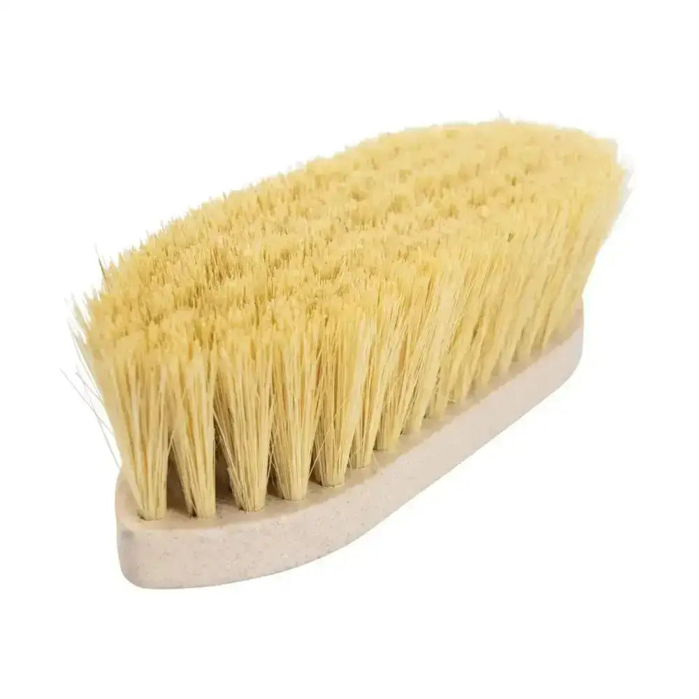 Hy equestrian recycled dandy brush with sturdy beige wooden handle and dense pale yellow bristles for equestrian grooming