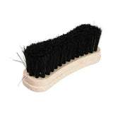 Black bristle equestrian recycled face brush with light beige textured handle features soft horsehair for gentle use