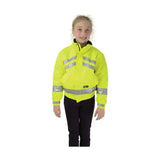 Bright yellow equestrian reflective waterproof children’s blouson with silver stripes for high visibility and safety