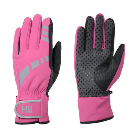 Hy Equestrian Reflective Waterproof Multipurpose Gloves Hot Pink/Grey X Small Riding Gloves Barnstaple Equestrian Supplies