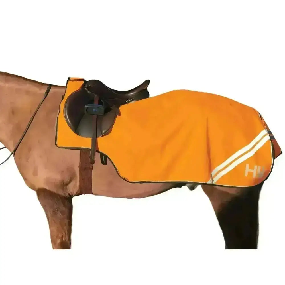 Bright orange hy equestrian reflector exercise sheet with reflective stripes fleece-lined for warmth and visibility