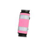 Pink reflective safety sleeve with two silver stripes designed as equestrian reflector horse leg wraps for visibility
